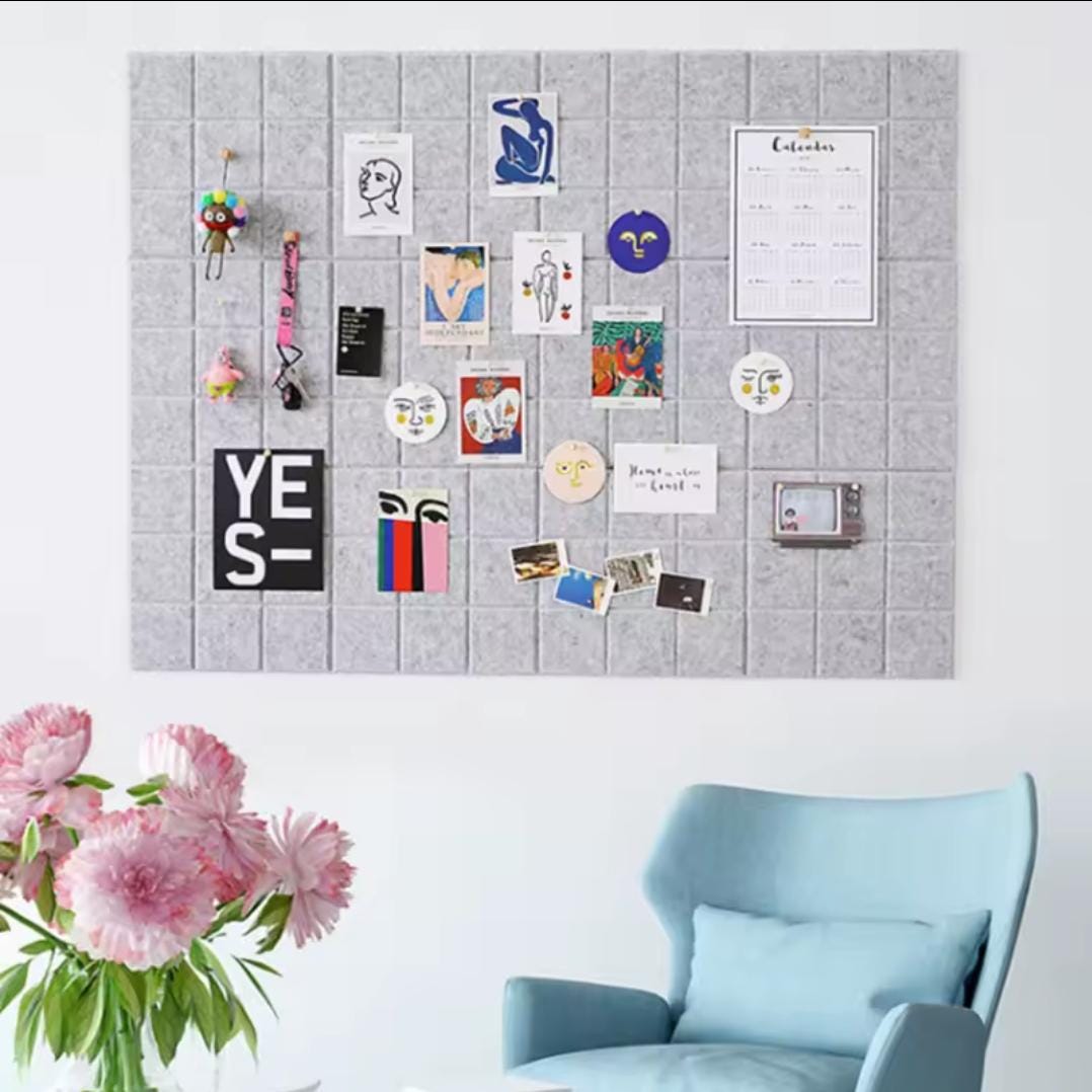 Felt board wall tiles | 30x30cm decorative boards for photos and messages | room and office decor