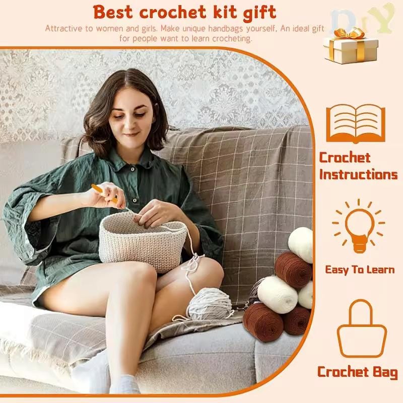 Crochet bag kit for beginners - includes yarn, tools & tutorials for diy shoulder or tote bag craft