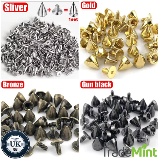 Diy cone studs and spikes - punk metal screwback rivets for clothes, shoes, bags, belts, and accessories - pack of 30