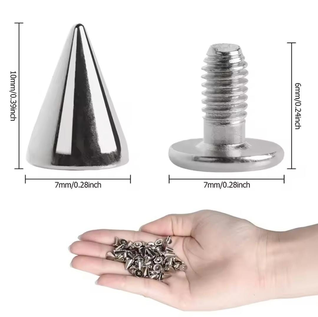 Diy cone studs and spikes - punk metal screwback rivets for clothes, shoes, bags, belts, and accessories - pack of 30