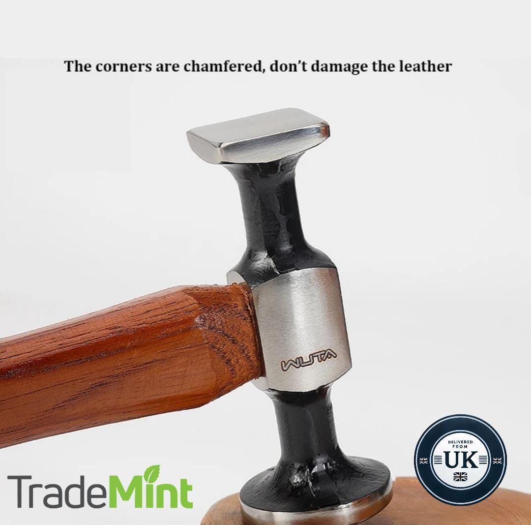 Professional 15oz double-head leather mallet hammer | solid carbon steel with hickory handle for leathercraft, metalwork, jewellery & crafts