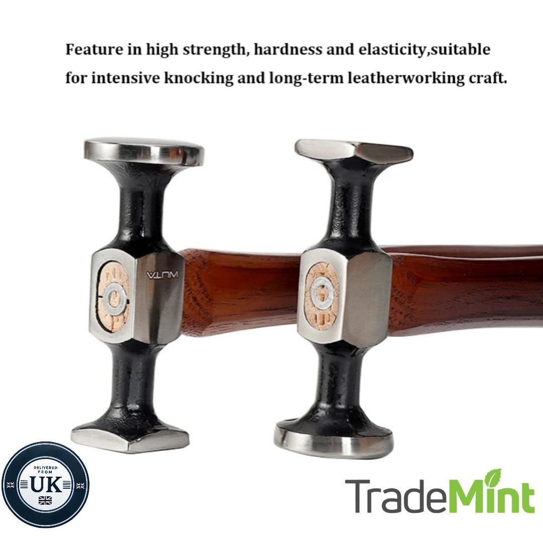 Professional 15oz double-head leather mallet hammer | solid carbon steel with hickory handle for leathercraft, metalwork, jewellery & crafts