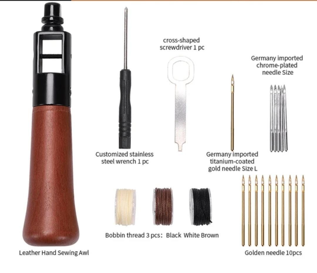 Leather sewing awl and thread kit – speedy stitcher tool set for diy leather craft, edge stitching, and canvas repair