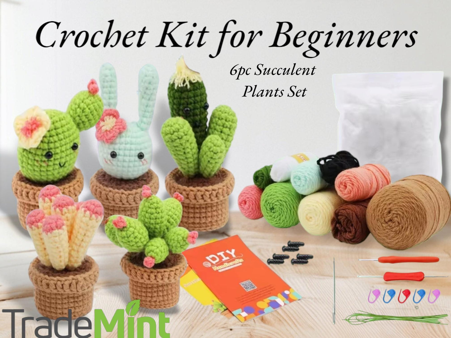 Cactus & amigurumi crochet kit | beginner diy craft set for adults | crochet starter gift