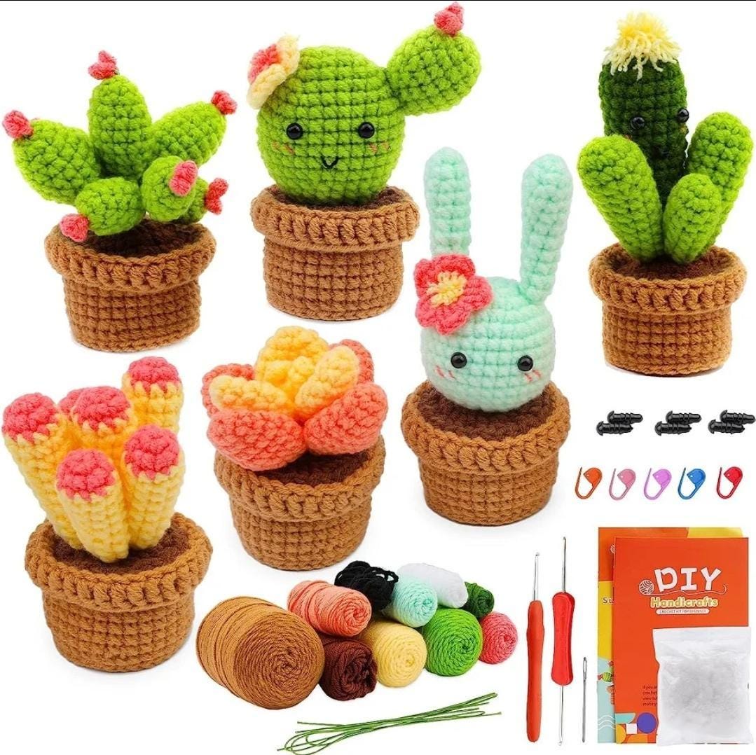 Cactus & amigurumi crochet kit | beginner diy craft set for adults | crochet starter gift