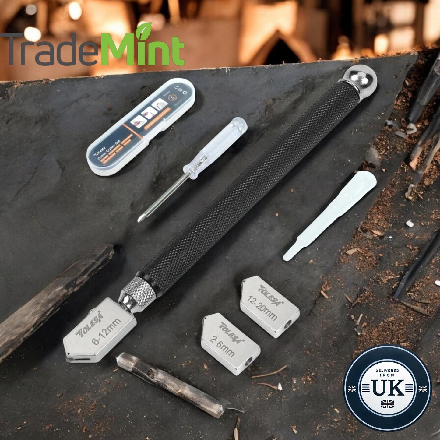Glass cutter tool set | 2mm-20mm carbide tip with bonus blades, oil dropper & storage box