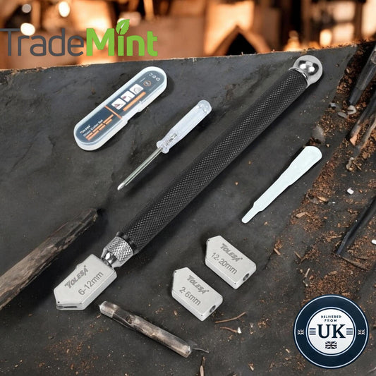 Glass cutter tool set | 2mm-20mm carbide tip with bonus blades, oil dropper & storage box