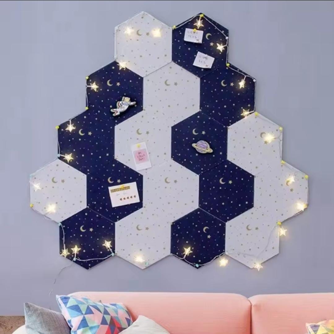 Hexagon felt pin board | self-adhesive memo tile for photos and notes | wall decor and notice board