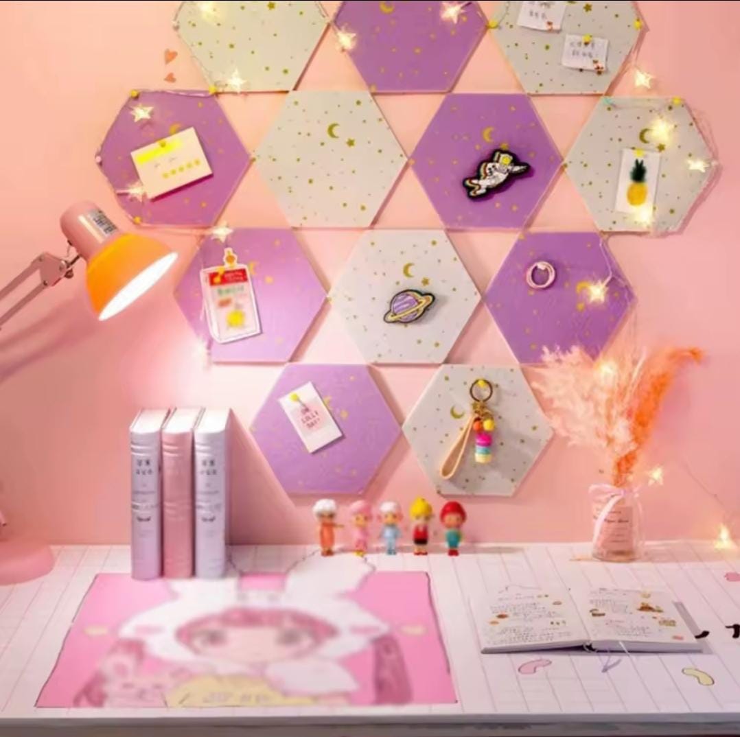 Hexagon felt pin board | self-adhesive memo tile for photos and notes | wall decor and notice board