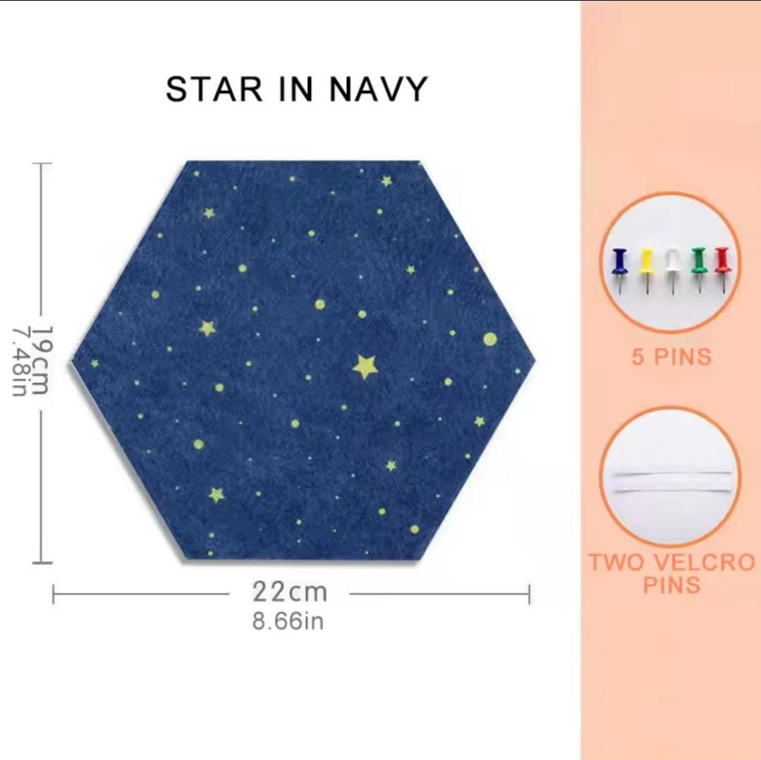 Hexagon felt pin board | self-adhesive memo tile for photos and notes | wall decor and notice board