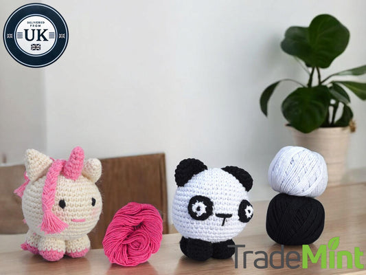 DIY Crochet Kit – Ashley Unicorn or Emily Panda | Beginner-Friendly Amigurumi Craft Kit | Eco-Friendly Gift Idea for Craft Lovers