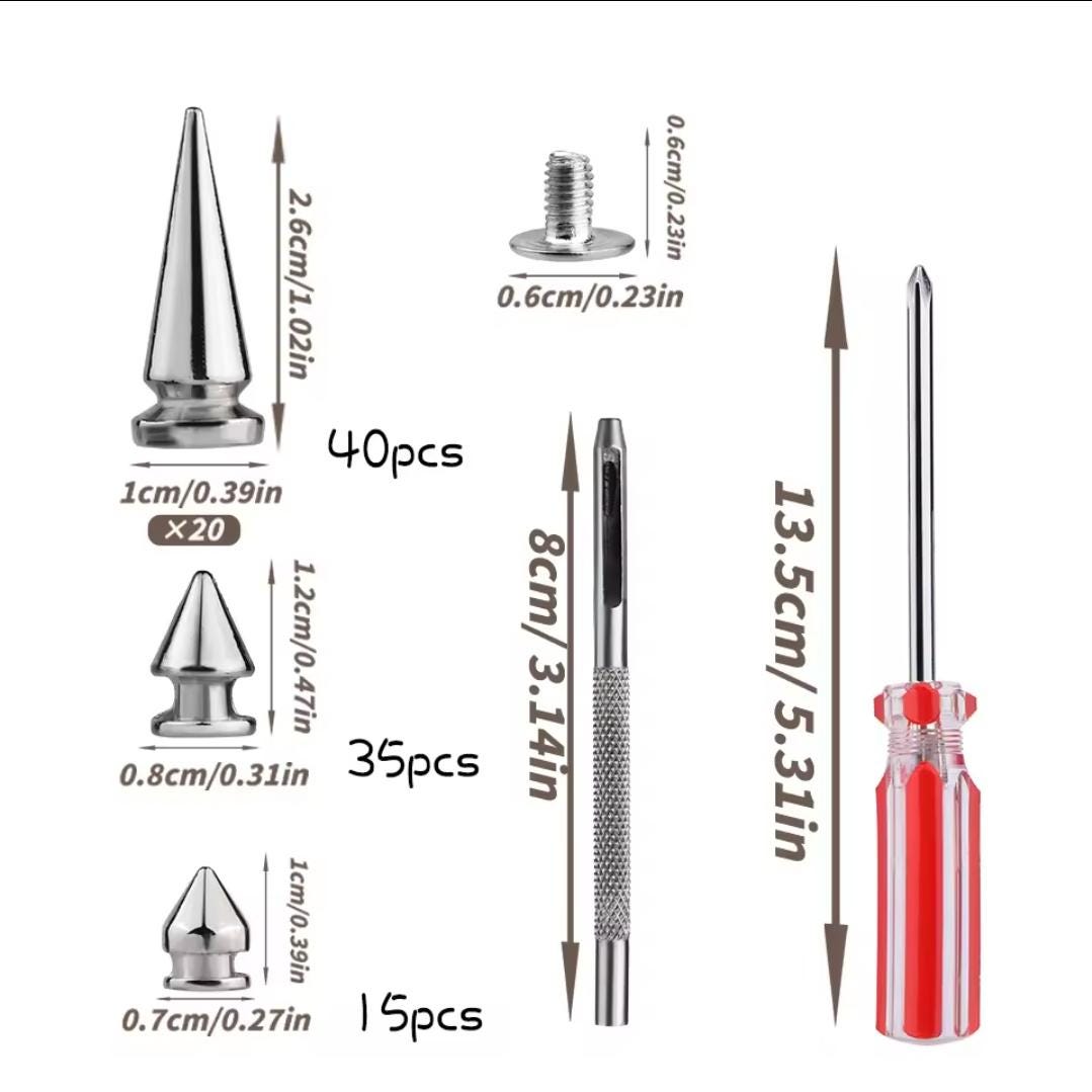Punk Style Cone Spikes Screwback Studs Rivets Set | DIY Accessories Pack for Clothes, Belts, Shoes, and Bags