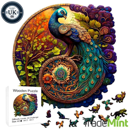 Peacock wooden puzzle - laser-cut jigsaw gift