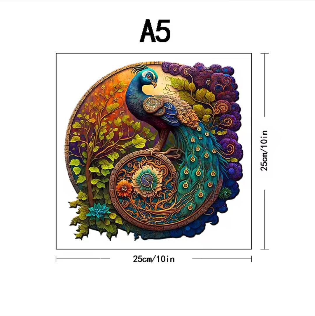 Peacock wooden puzzle | laser-cut jigsaw gift | eco-friendly for kids & adults
