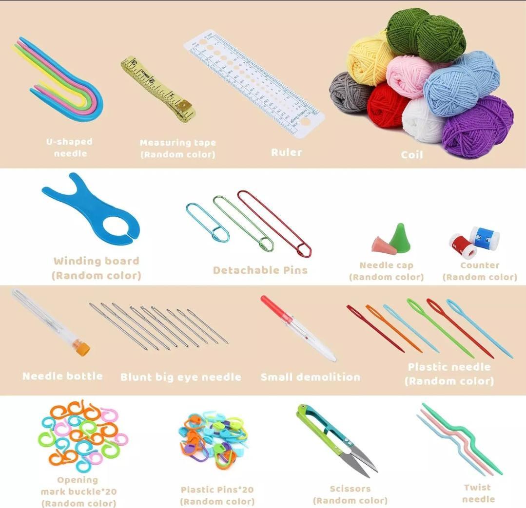 Knitting and crochet hook set – diy craft tools with markers, needles, and weaving accessories in storage bag