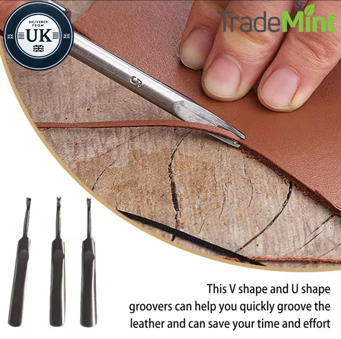 3-piece leather groover set | stainless steel u and v shape slotting tools for leathercraft