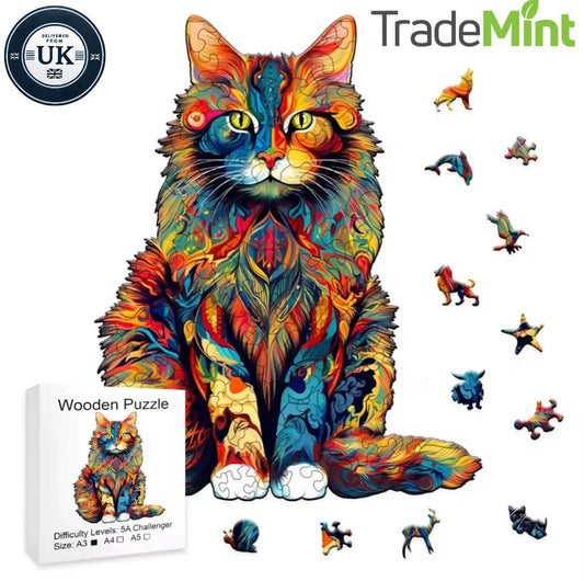 Premium wooden cat puzzle | laser-cut animal design for kids & adults | perfect gift idea