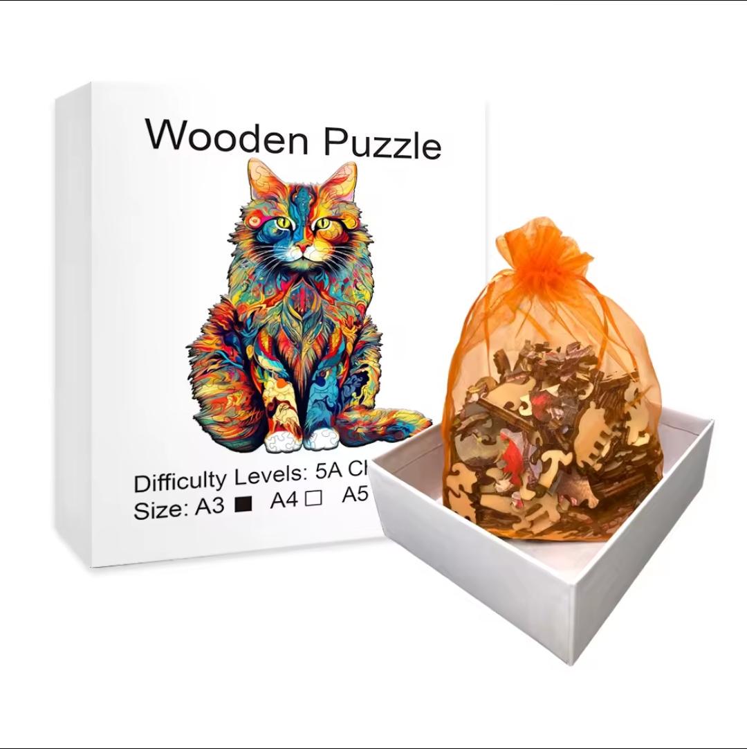 Premium wooden cat puzzle | laser-cut animal design for kids & adults | perfect gift idea