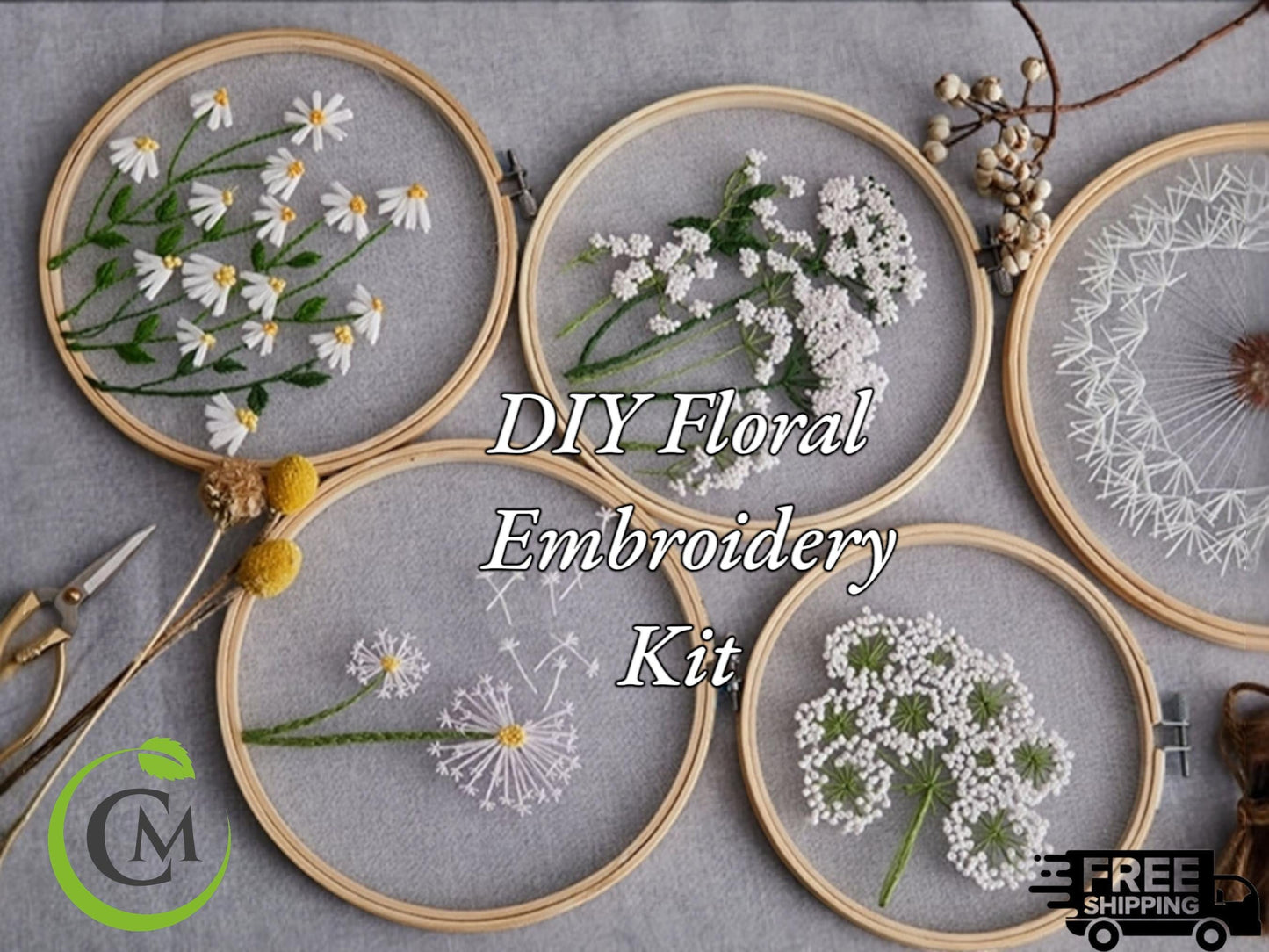 Diy embroidery kit for beginners | floral patterns & plants design | creative craft gift with hoop and threads