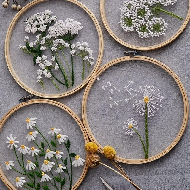 Diy embroidery kit for beginners | floral patterns & plants design | creative craft gift with hoop and threads