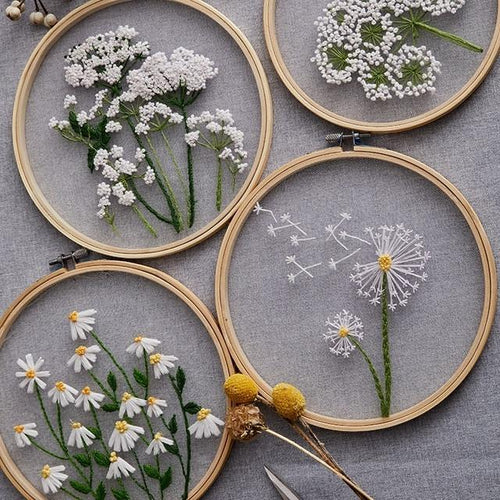 Diy embroidery kit for beginners | floral patterns & plants design | creative craft gift with hoop and threads