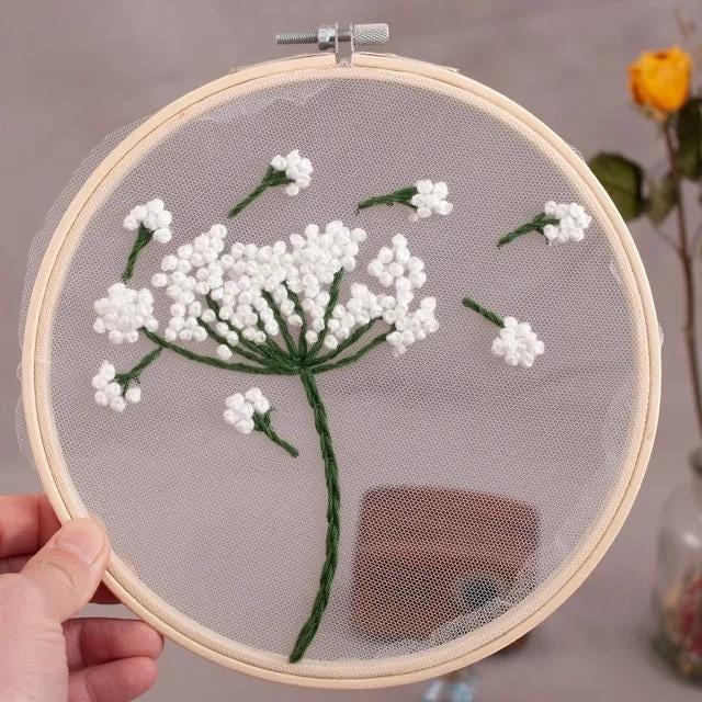 Diy embroidery kit for beginners | floral patterns & plants design | creative craft gift with hoop and threads