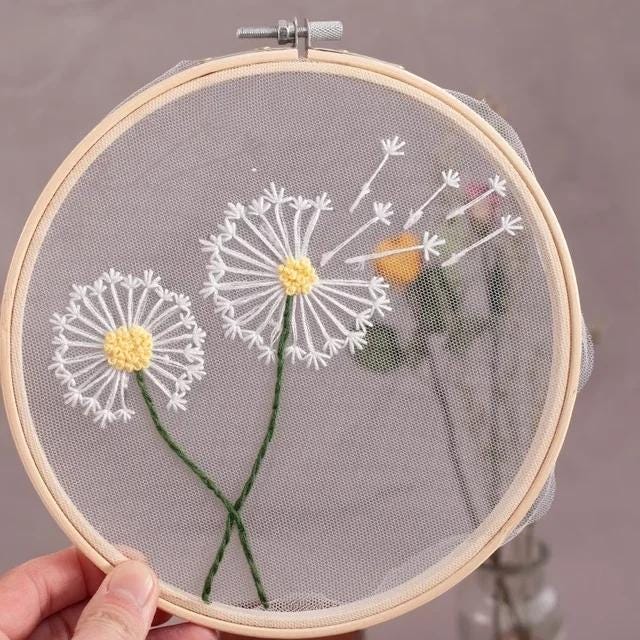 Diy embroidery kit for beginners | floral patterns & plants design | creative craft gift with hoop and threads