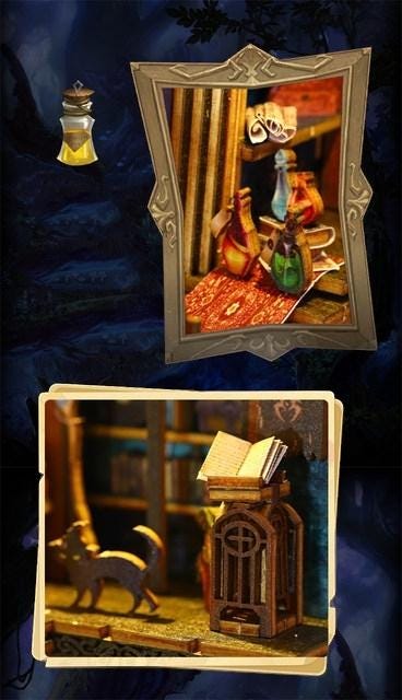 3D DIY Book Nook Kit - LED Wooden Miniature Puzzle Bookshelf Insert | Glowing Magic Market Dollhouse Decor for Creative Gift & Home Office