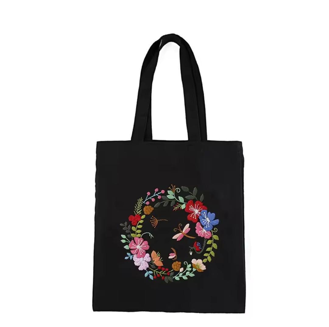 Canvas tote embroidery kit – diy floral embroidery for beginners | eco-friendly craft gift