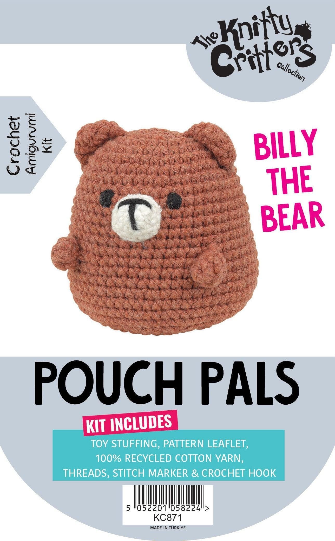 Beginner amigurumi crochet kit | diy yarn set for bear, cat, dinosaur, and frog pouch pals | handmade craft for all skill levels