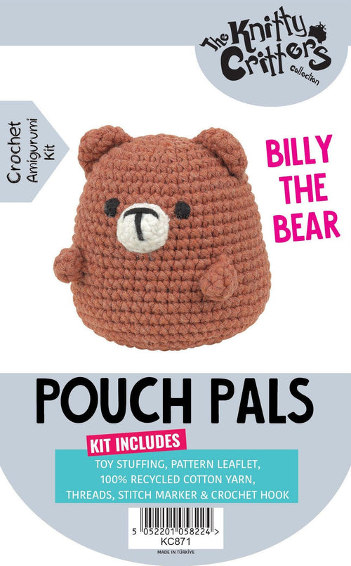 Beginner amigurumi crochet kit | diy yarn set for bear, cat, dinosaur, and frog pouch pals | handmade craft for all skill levels