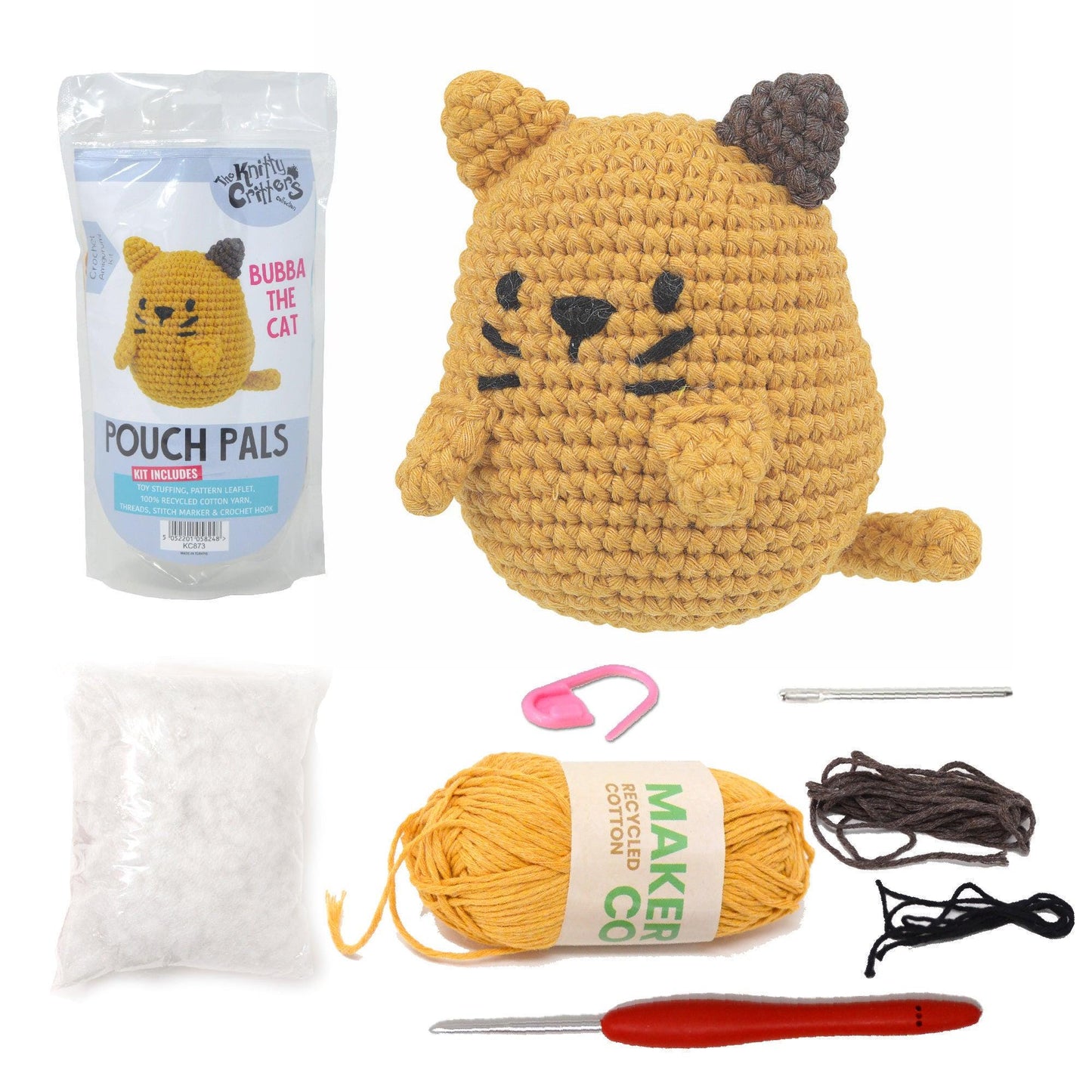 Beginner amigurumi crochet kit | diy yarn set for bear, cat, dinosaur, and frog pouch pals | handmade craft for all skill levels