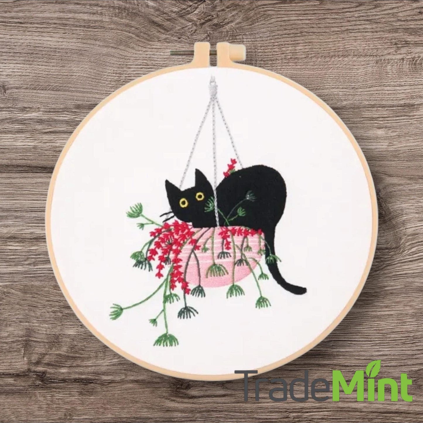 Embroidery starter kit for beginners | black cats and kittens diy cross stitch set