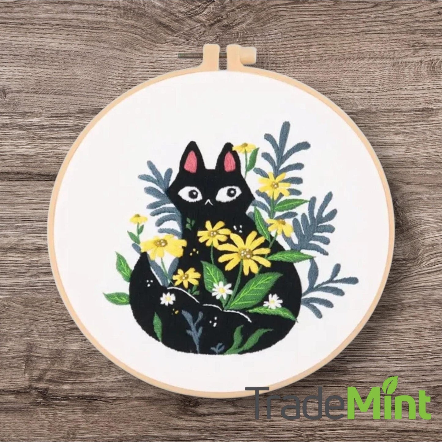 Embroidery starter kit for beginners | black cats and kittens diy cross stitch set