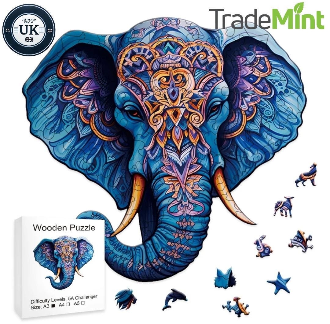 Majestic elephant 3d wooden puzzle | a3, a4, a5 sizes | fun & educational gift