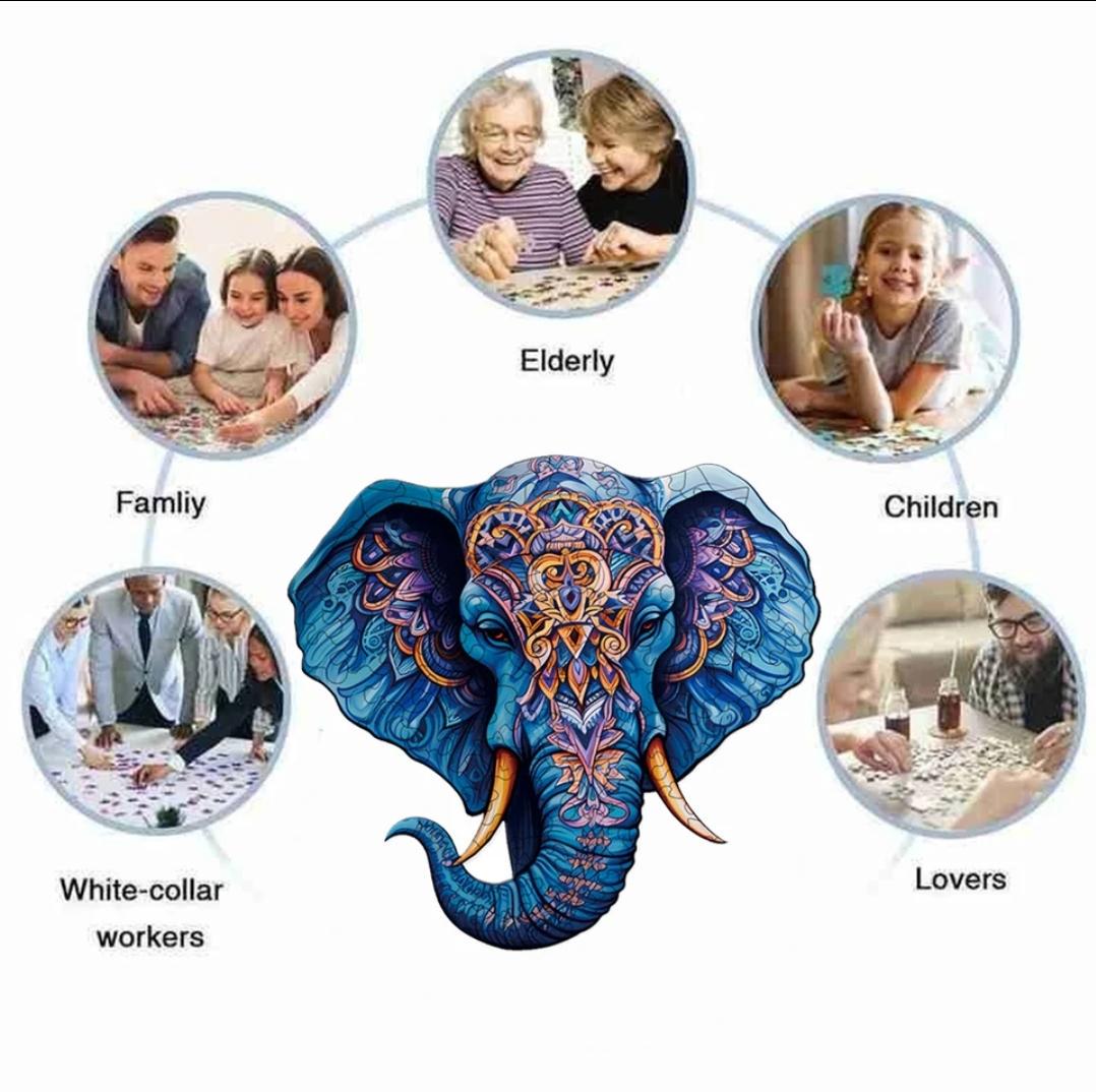 Majestic elephant 3d wooden puzzle | a3, a4, a5 sizes | fun & educational gift