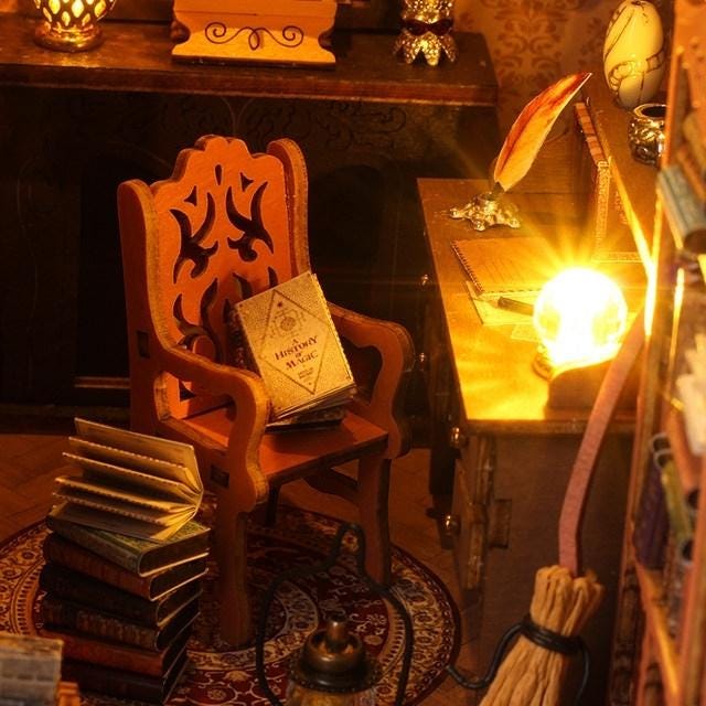 DIY Book Nook Kit - Magic Library Miniature Bookshelf Insert with LED Light | Wooden 3D Puzzle Bookend Decor for Gifts & Home