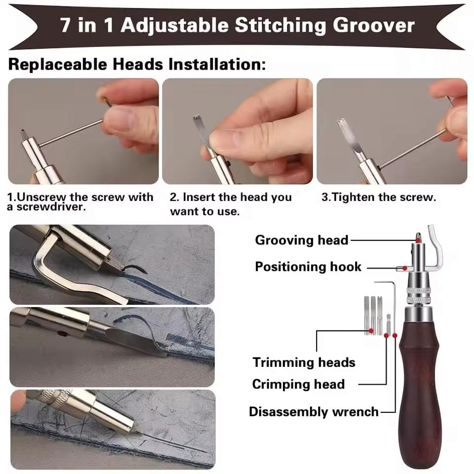 Complete Leather Sewing Kit | 55-Piece DIY Leather Craft Tool Set | Waxed Threads, Needles, Stitch Wheel, Awl & Roll Bag for Sewing Projects