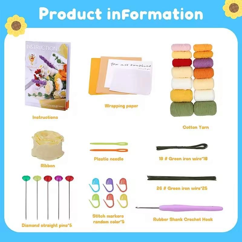 DIY Crochet Flower Bouquet Kit | Beginner-Friendly Yarn Craft Set | Perfect Gift for Mother's Day & Valentine's Day