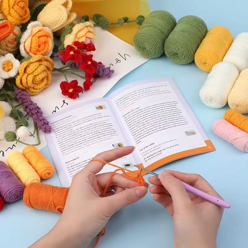 DIY Crochet Flower Bouquet Kit | Beginner-Friendly Yarn Craft Set | Perfect Gift for Mother's Day & Valentine's Day