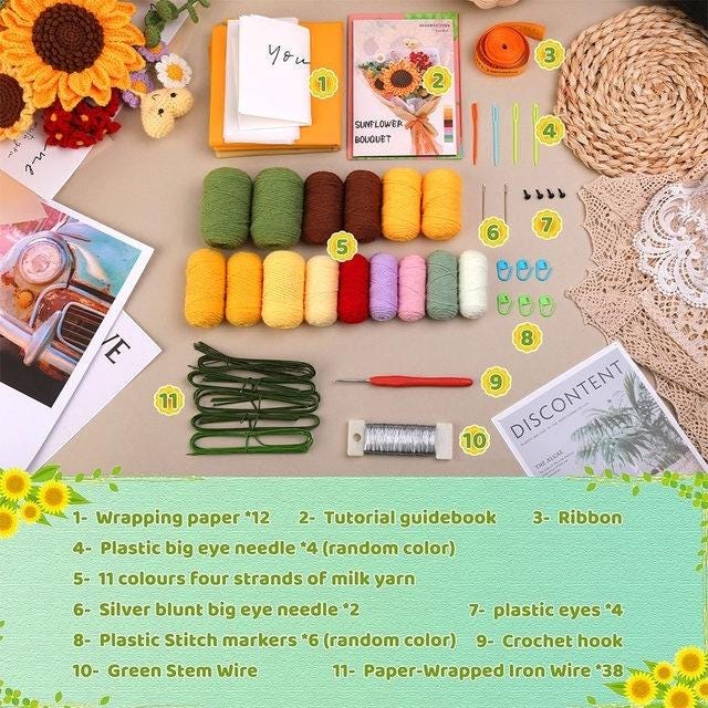 DIY Crochet Flower Bouquet Kit | Beginner-Friendly Yarn Craft Set | Perfect Gift for Mother's Day & Valentine's Day