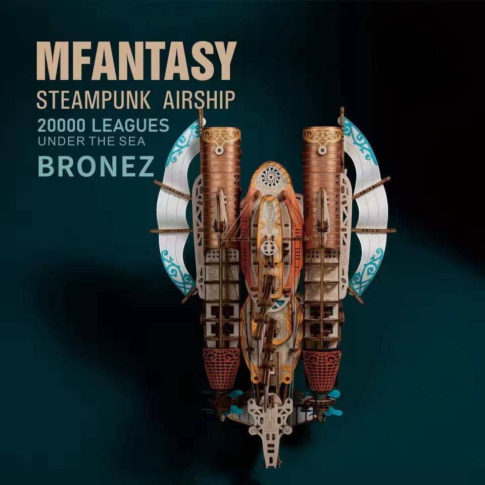 Steampunk Airship DIY 3D Wooden Puzzle | Victorian Spaceship Assembly Model Kit for Kids & Adults | Sci-Fi Fantasy Decor Gift