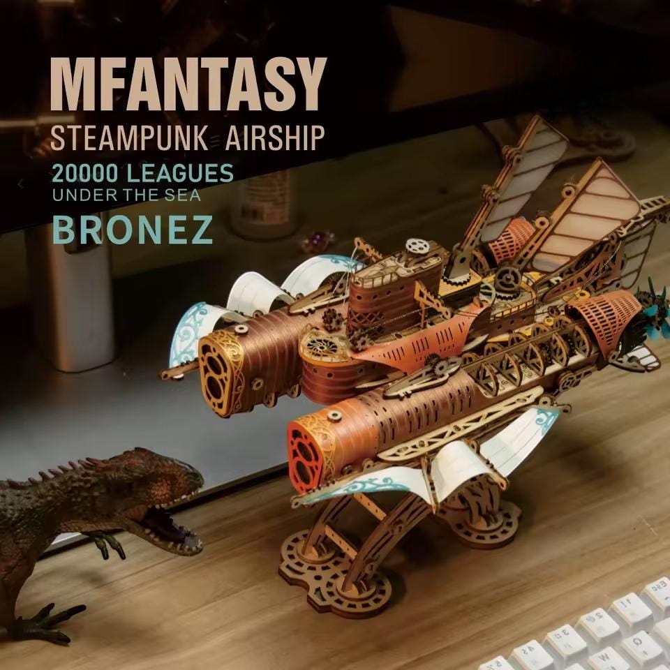 Steampunk Airship DIY 3D Wooden Puzzle | Victorian Spaceship Assembly Model Kit for Kids & Adults | Sci-Fi Fantasy Decor Gift