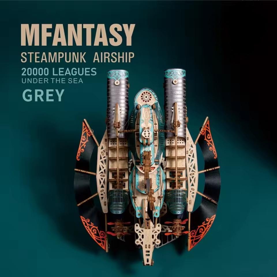 Steampunk Airship DIY 3D Wooden Puzzle | Victorian Spaceship Assembly Model Kit for Kids & Adults | Sci-Fi Fantasy Decor Gift