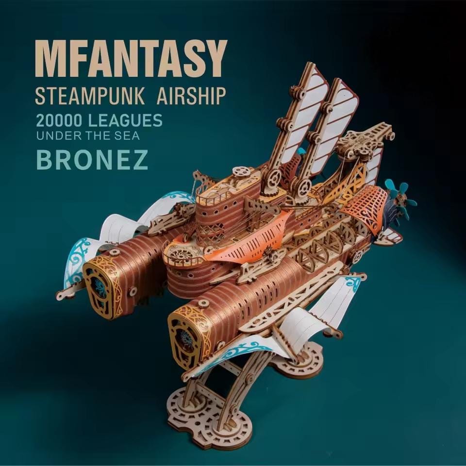 Steampunk Airship DIY 3D Wooden Puzzle | Victorian Spaceship Assembly Model Kit for Kids & Adults | Sci-Fi Fantasy Decor Gift