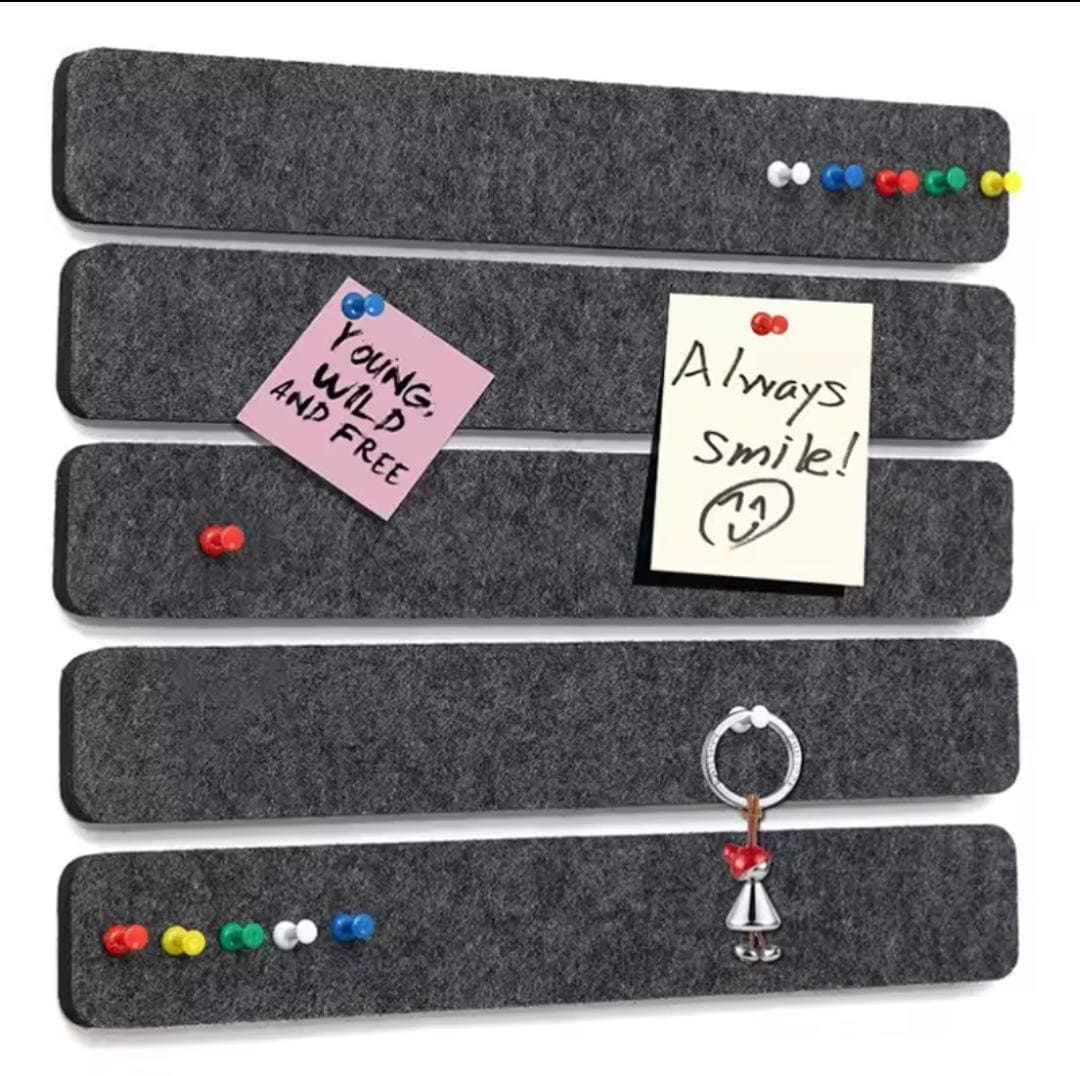 5pcs felt wall strips | bulletin memo board with pins | notice tack bar for photos and notes
