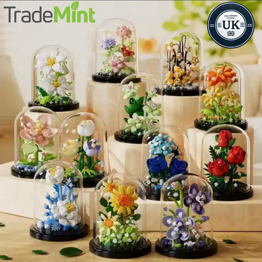 DIY flower building blocks with dome cover   unique home décor & perfect gift for birthdays  kids  and craft lovers