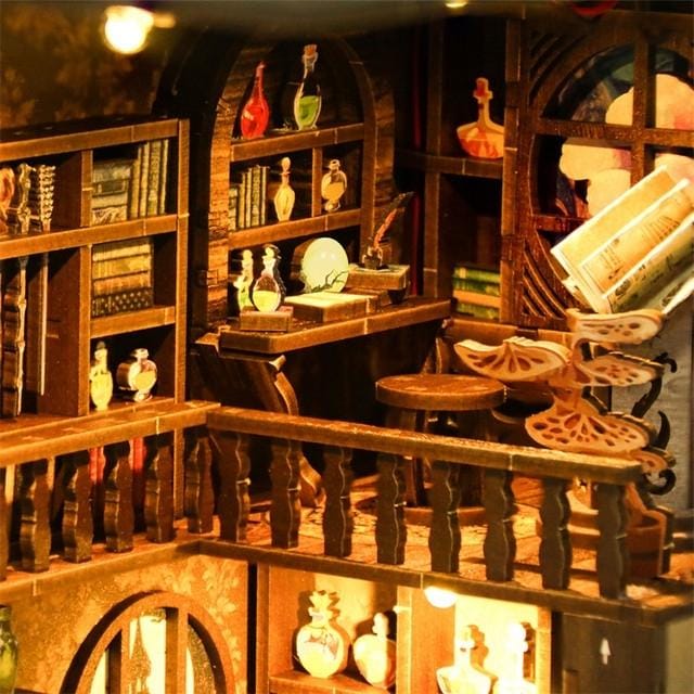 DIY Magic Night Book Nook Kit | Wooden Bookshelf Insert with LED Light – Handmade Miniature Bookend Decor