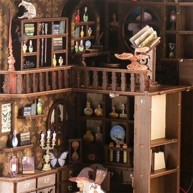 DIY Magic Night Book Nook Kit | Wooden Bookshelf Insert with LED Light – Handmade Miniature Bookend Decor