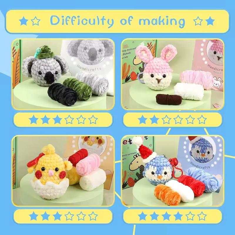 Animal crochet kit for beginners | amigurumi chick, bunny, penguin & koala | diy crochet gift for adults  kids